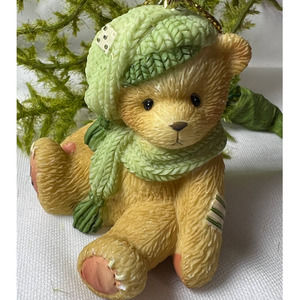Vintage 1999 Bear Christmas Ornament Enesco 537004 by Hillman green hat & scarf